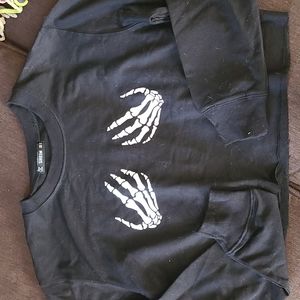 SHEIN 2 Skull hands long sleeve black crop top Size Small